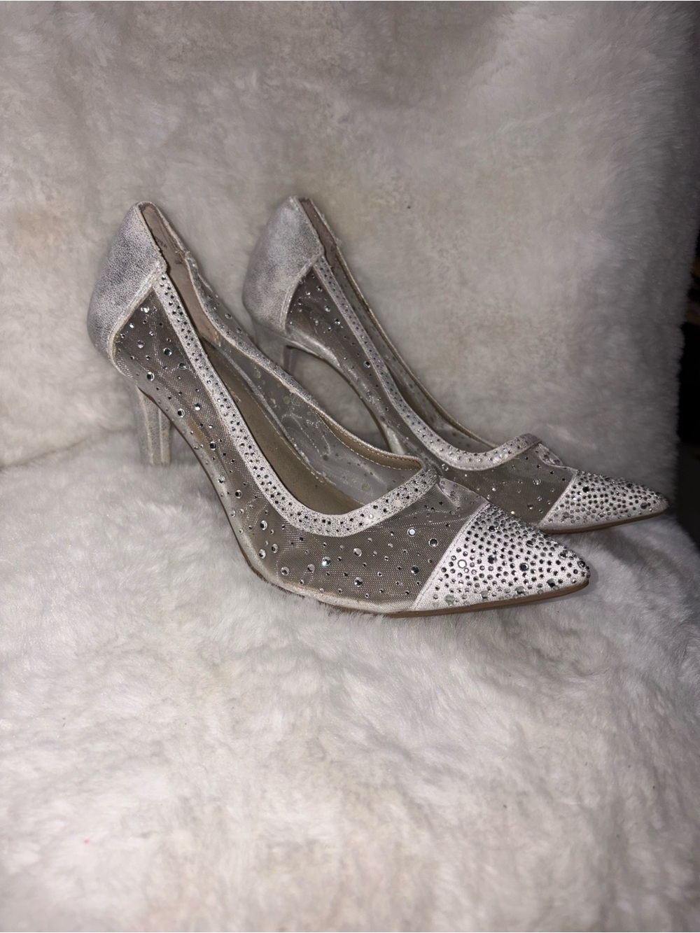 Rialto Silver Mesh Pointed-Toe Crystal Pumps